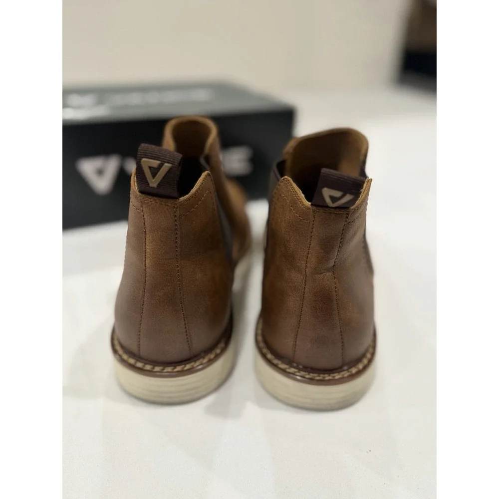 Vance Men's Size 8 Brown Leather Chelsea Ankle Boots Slip On Round Toe Fall NIB